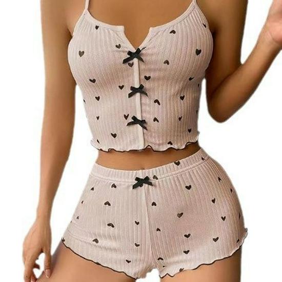 

Пижамный комплект с принтом в виде сердечек: Женский домашний жилет и майка больших размеров XXXL