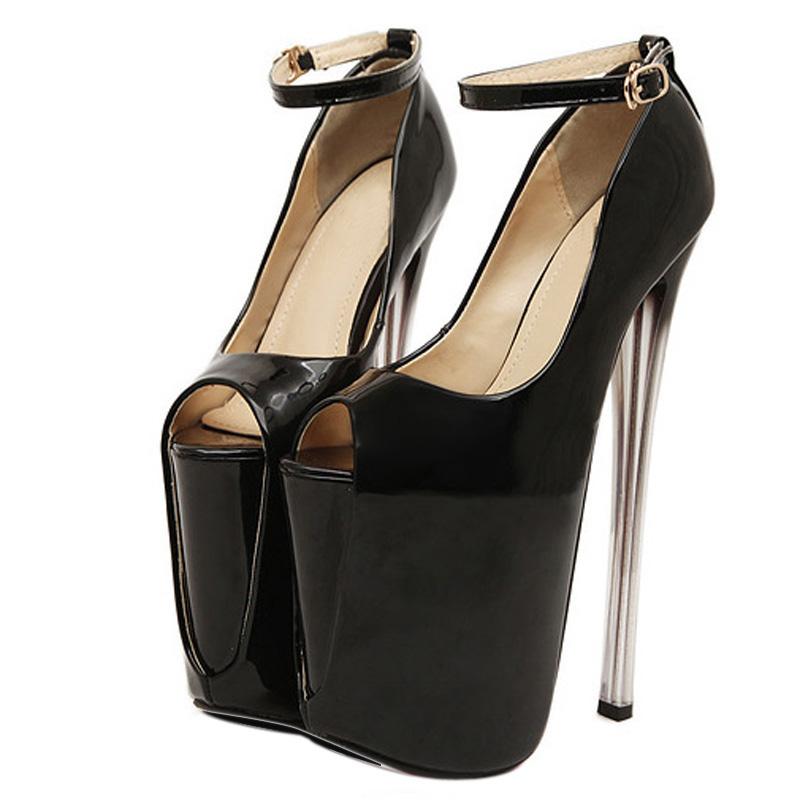 Custom New Summer Open Toe Catwalk Platform Pumps Patent Leather Big Size Ladies Shoes 19 cm High Heels Women Shoes WSH2601
