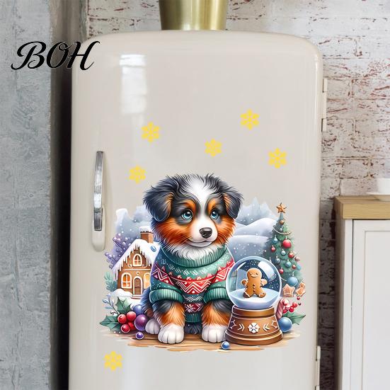 Creative Holiday Gift Stickers Christmas Cute Puppy Wall Stickers, PVC Waterproof Decals, Peel And Stick Animal Decorative Decals Art Decor