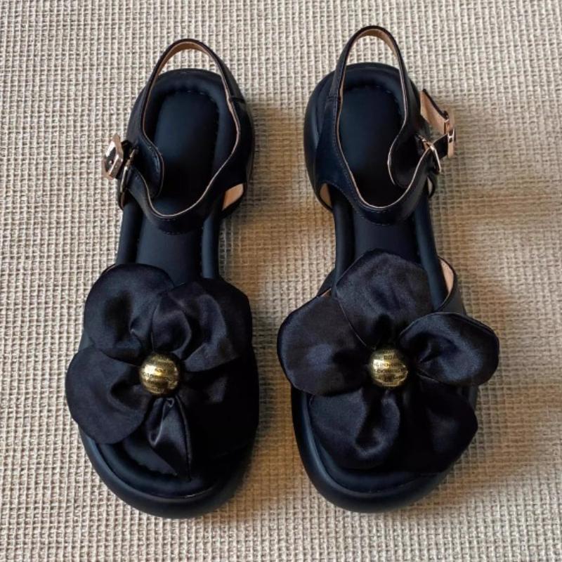 Fashion Flower Women Mid Heels Sandals Designer Heeled Shoes 2025 Fashion Trend Summer New Chunky Pumps Elegant Buckle Chaussures Femme