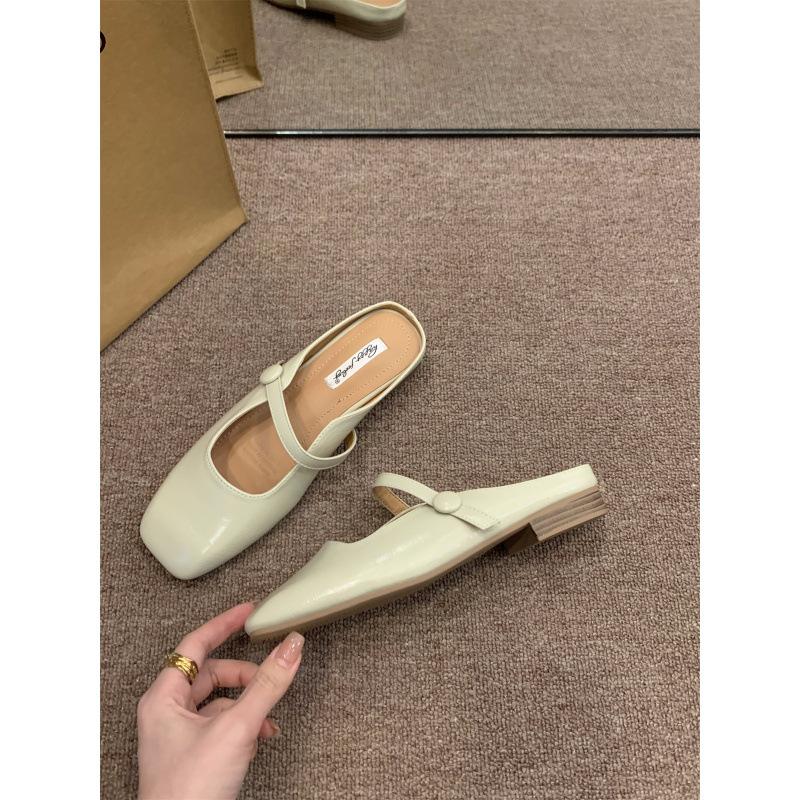 

Французские туфли-полусапожки на низком каблуке с сумкой на носке, женская обувь для улицы, новинка 2025 года, весенне-летние нежные полусандалии Мэри Джейн 40