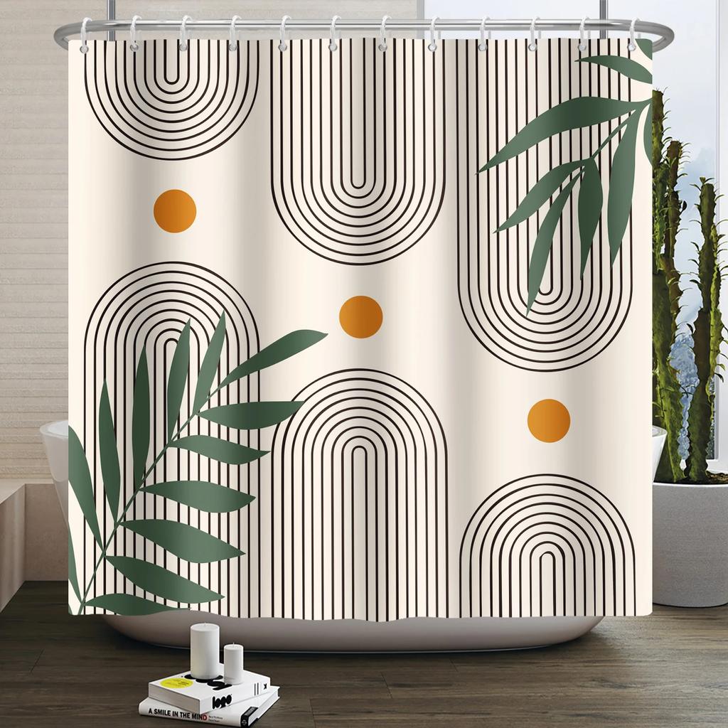 Nordic Wind Boho Shower Curtain for Bathroom Abstract Mid Century Modern Minimalist Geometric Arch Beige Bohemian Bath Curtain