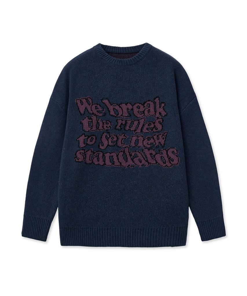 STANDARDERROR 87-Stan191 Art Lettering Oversized Jacquard Knit Navy