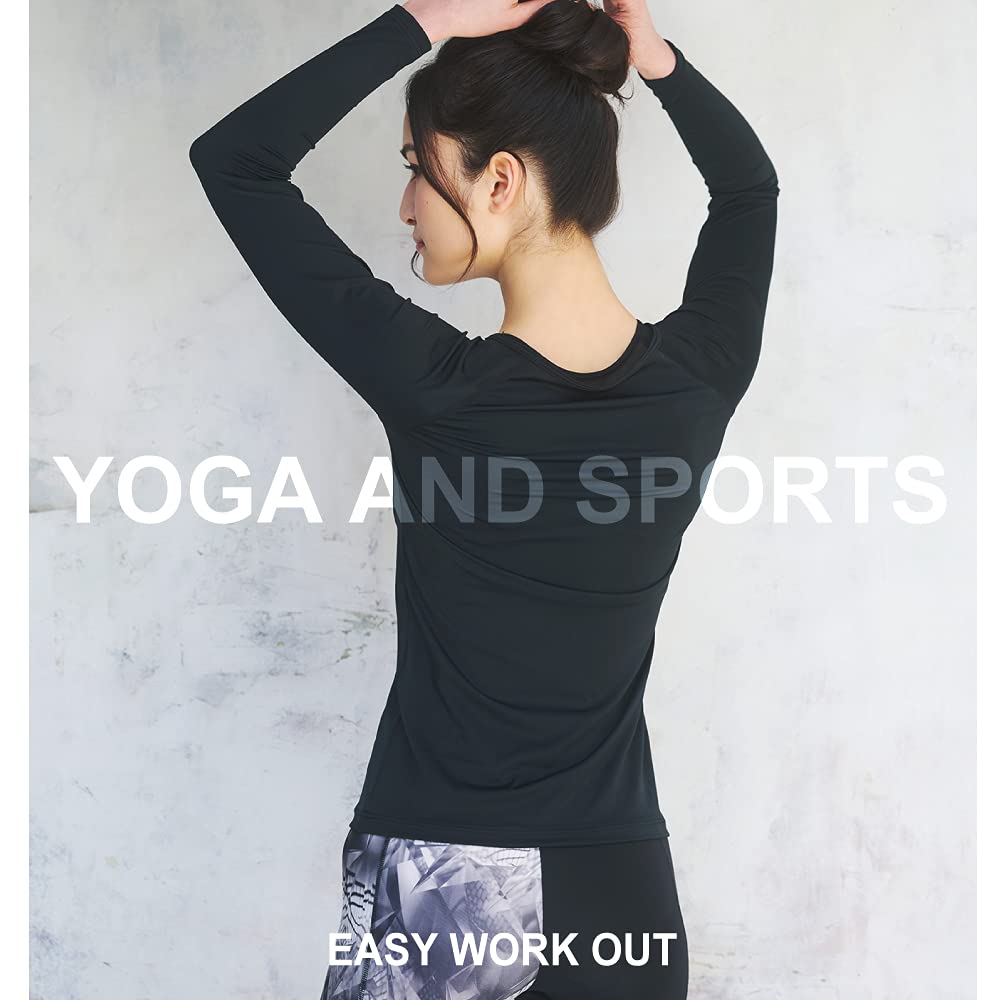 Glamor YOGA by Glamore Sports Round Long Sleeves with Thumb UV Moisture Quick Size FT0273 Underwear, Neck, Holes, Protection, Wicking, Drying,