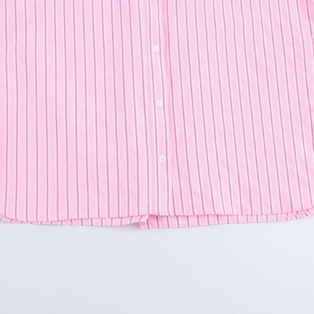 2025 Spring Women's Striped Poplin Shirt: Casual, Versatile, Turn-Down Collar, Long-Sleeve Fashion