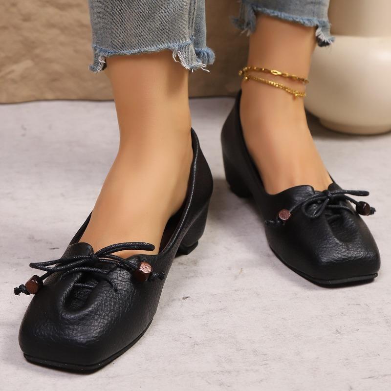 

Retro Bow Inside Heightened Mary Jane Women s Shoes 2026 New Shallow Mouth Slip-on Square Toe Temperament Single Shoes 42 чорний