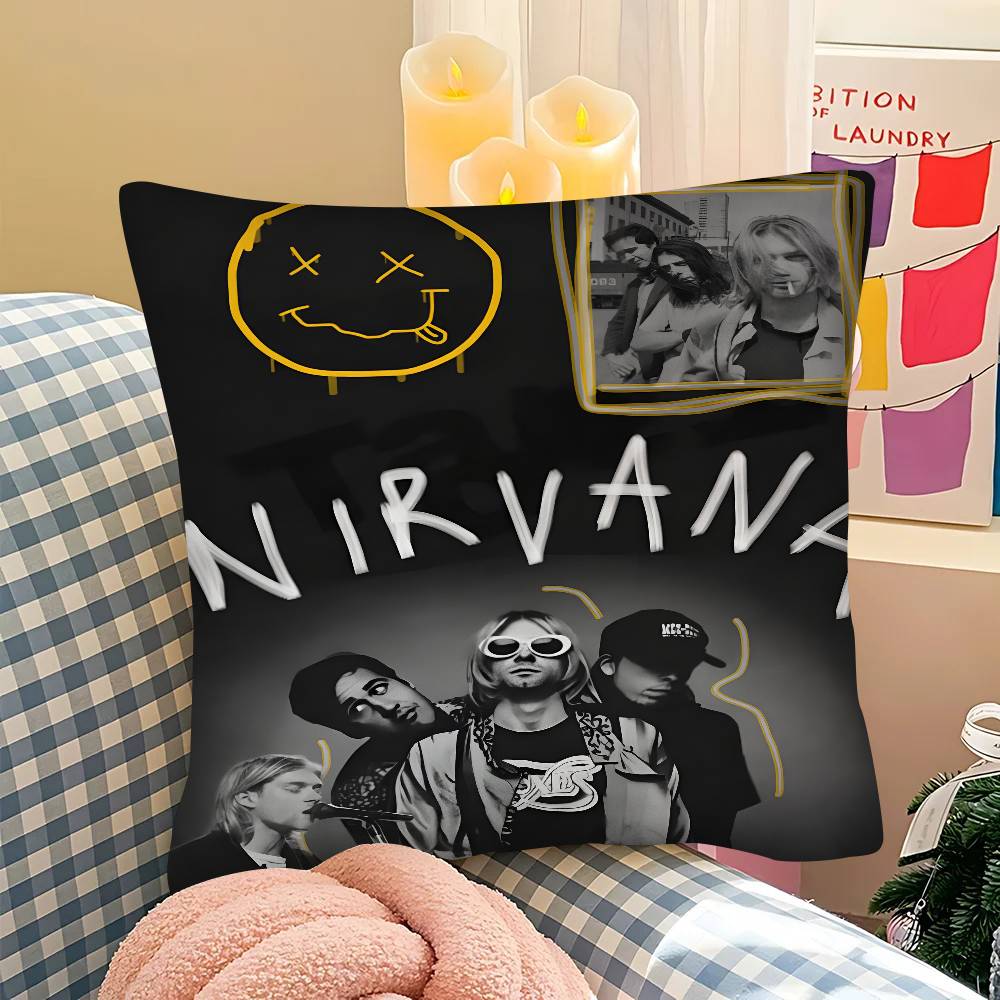 Hot N-Nirvana-K-Kurt Cobain Pillow Case Square Pillow Bedroom Sofa Leisure Comfort Cushion Car Living Room Home Decoration