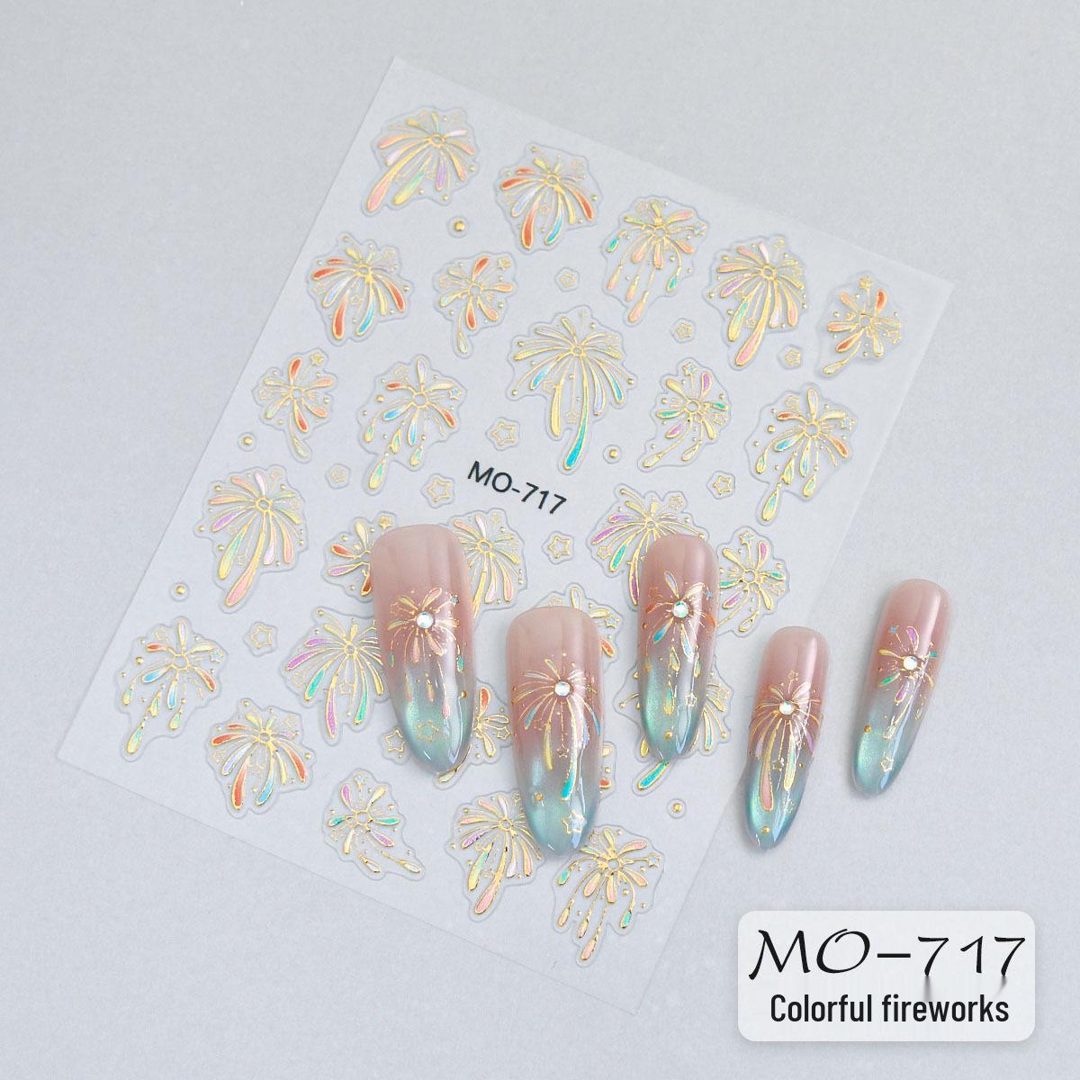 

3D Embossed Starry Sky & Red Fireworks Nail Stickers for Christmas & New Year