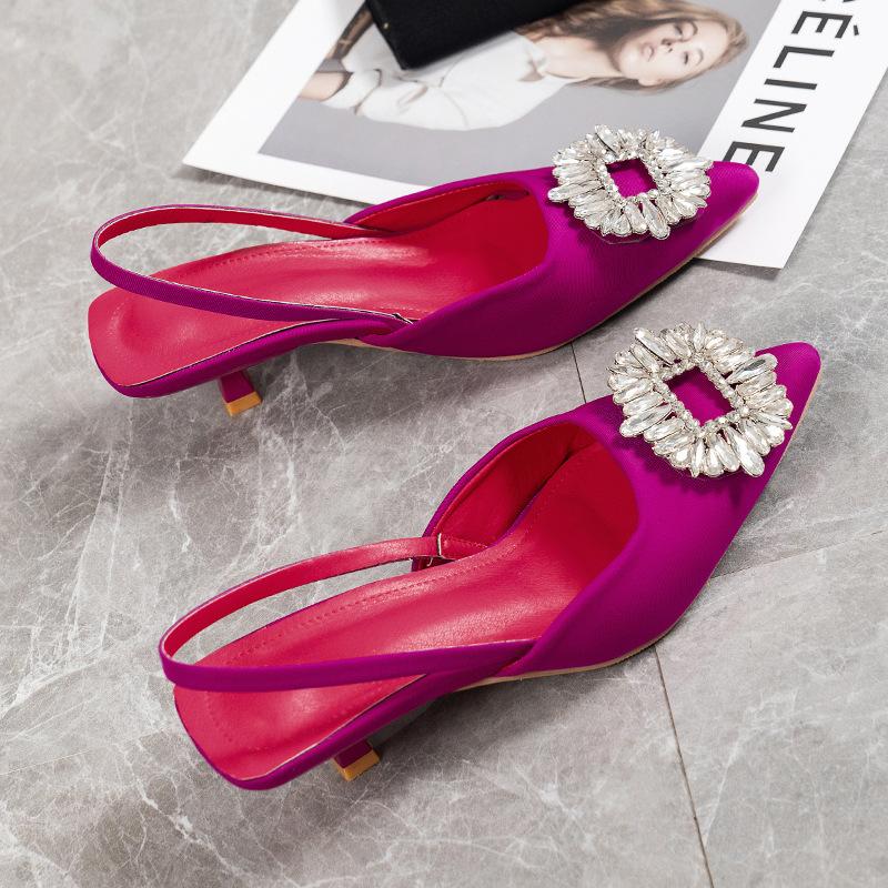 

Female Pointed Toe Sandals Women s Solid Color Shoes Rhinestone High Heels Summer Sexy Lightweight Work Office Pumps 43