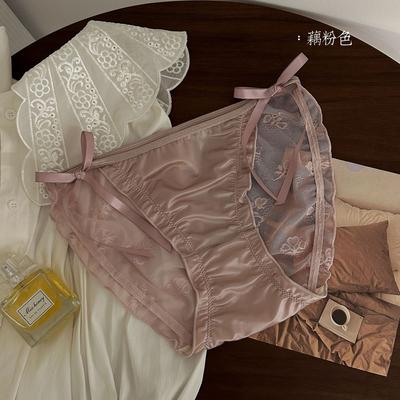 Dessous Seidenband Sexy Slips Schleife Spitze Damenunterwäsche Mesh Wrap Hip Care Machine Halbtransparentes Dreieckshöschen