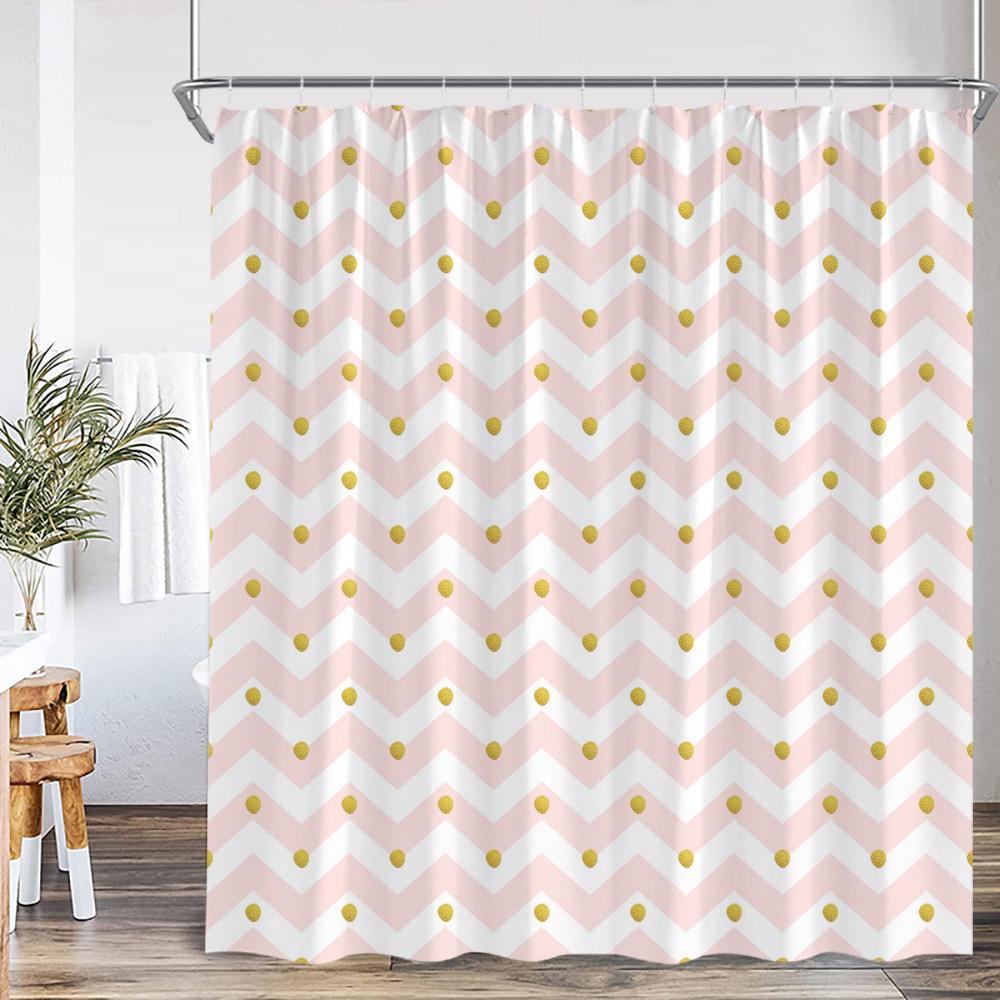Geometric Stripes Shower Curtain Abstract Wavy Line Spots Art Aesthetic Bathroom Decorations Modern Bath Curtain with Hooks