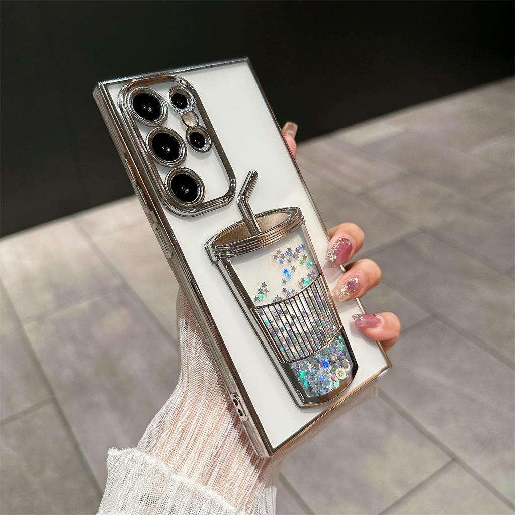 Creative Quicksand Cup Suitable for Samsung S24ULTRA Mobile Phone Case S23 Transparent Gradient Glitter S22 with Lens Film