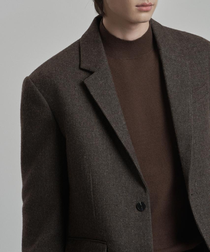 WORK ON BODY OFF Lane Semi-Overfit Check Wool Blazer [Dark Brown]