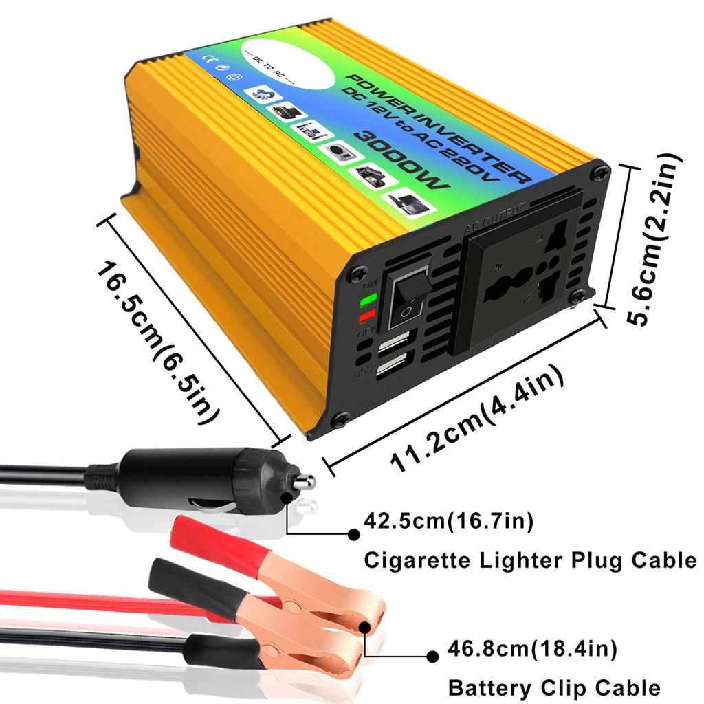 Peaks Power 3000W Modified Sine Wave Inverter High Frequency Power Inverter DC 12V to AC 220V Converter Car Power