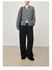 Women's Elegant Wool-Blend Dark Grey High-Waisted Loose Straight-Leg Trousers, 2025 Autumn/Winter Collection