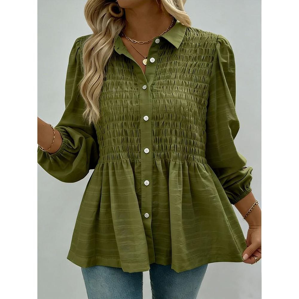 New Solid-color Button Casual and Fashionable Long-sleeved Button-up Shirt for Women In Spring and Summer