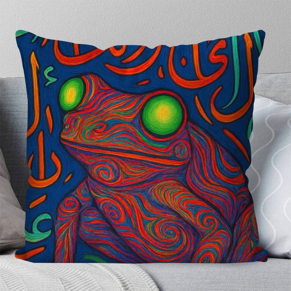 Interesting Retro Frog Pillow Case Fashion Square Pillowcase Bedroom Sofa Room Ins Decoration Leisure