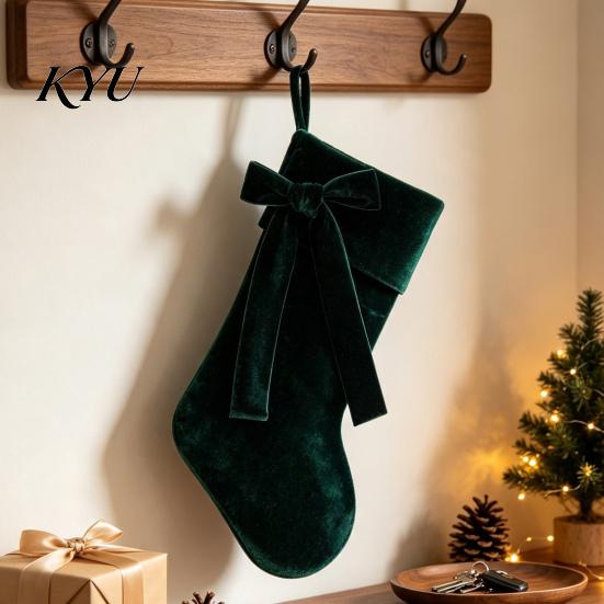 Stockings for Gifts 19 Inch Velvet Christmas Stocking with Bow, Soft Large Fireplace Hanging Decorative Gift Pouches Sock Plush Cuff Mantel,