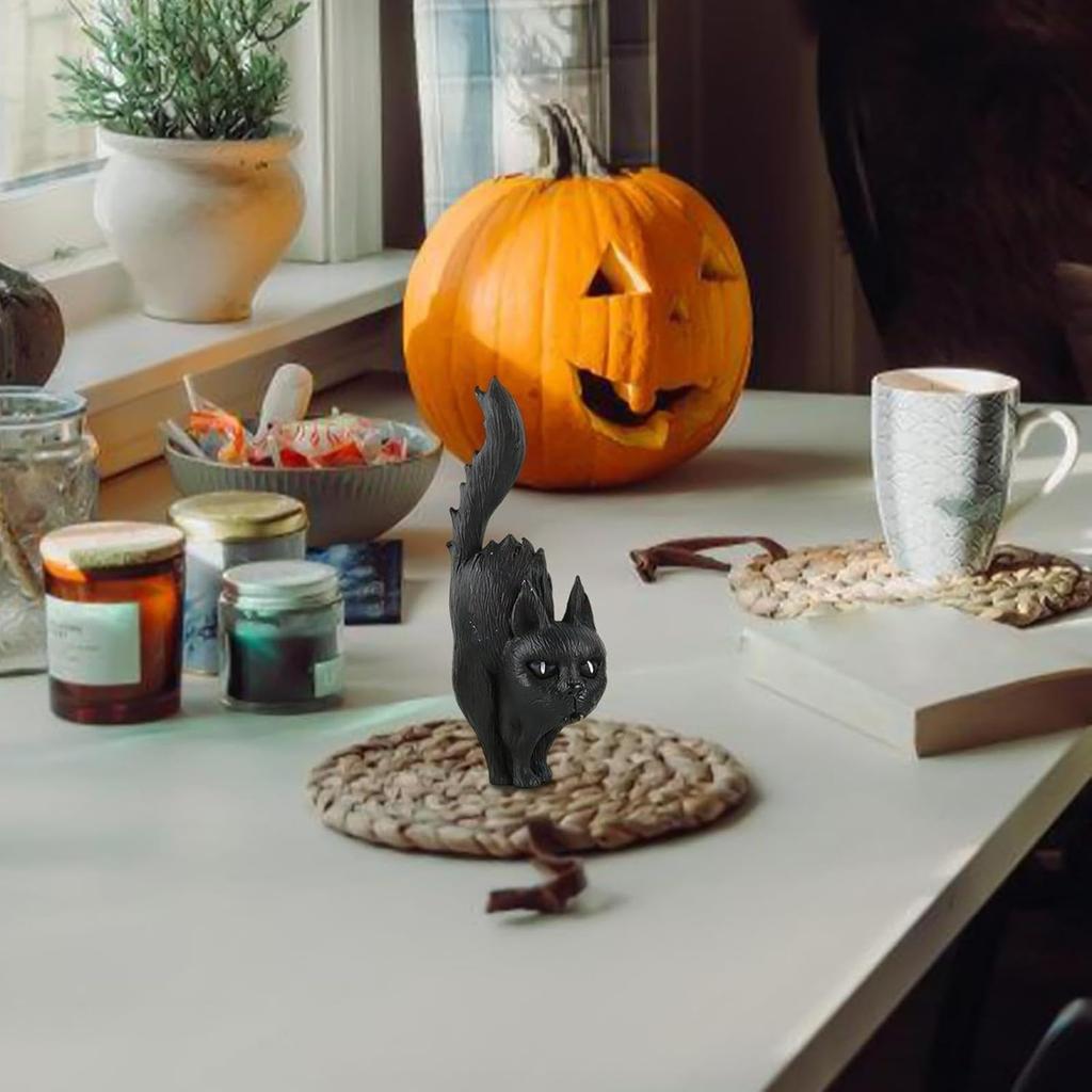 Halloween Miniature Resin Scary Cat Tabletop Decoration , Living Room Haunted House Party Tabletop Centerpiece Halloween Statue
