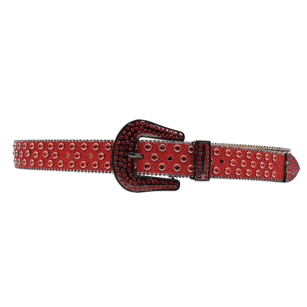Y2K Punk Rhinestone Sequin Hip Hop Pin Buckle Leather Belt for Women