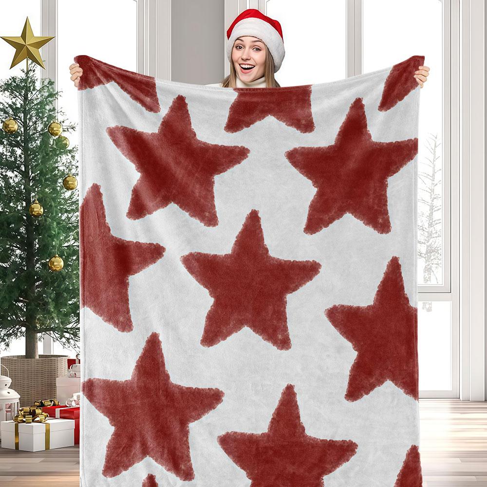 Warm Red Star Pattern Winter Summer Flannel Blanket Throw Fleece Soft Fuzzy Plush Cozy Fleece Blankets For Sofa Ideal Gifts