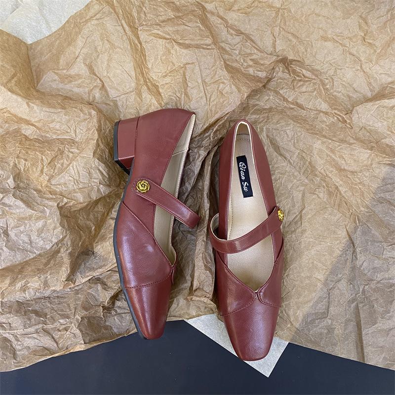 2025 spring new French niche thick heel high heels women's head temperament one-word buckle belt Mary Jane shoes women