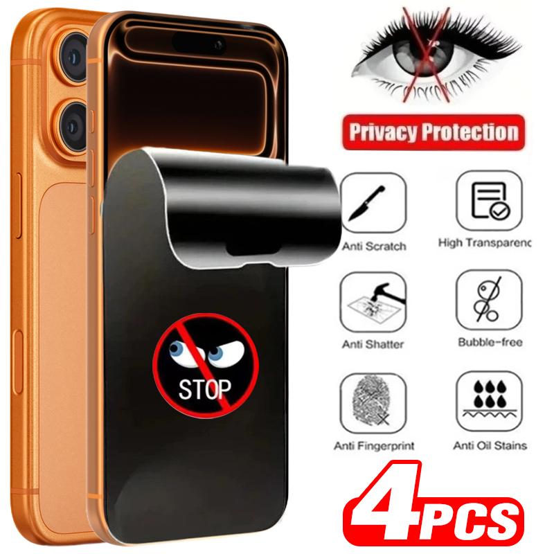 

Protetores de tela macios anti-espião, 4 peças, para iphone 17 pro max, anti-peep, privacidade, filmes de hidrogel macios para iphone 17/17air/17pro iPhone 17 pro max чистый