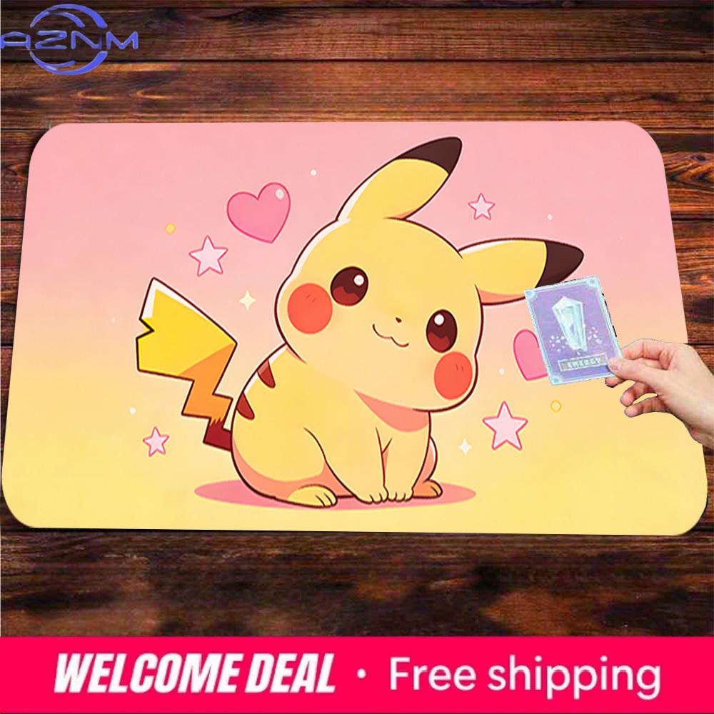 Cute Pikachu with Pink Heart Star Print Gaming Desk Mat NonSlip Washable Mouse Pad 30x80x0.2cm