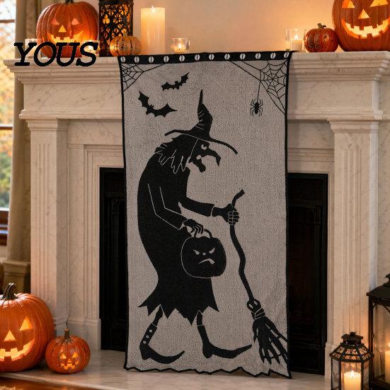 Gotische Halloween Tischdecken Türvorhang, Spitze Spinnennetz Kaminabdeckung, Gruseliges Skelett Hexe Komplette Dekoration Fledermausdruck Fenster Vorhänge für Zuhause