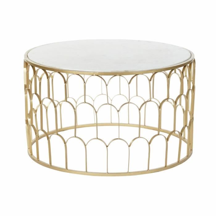 Table D'appoint En Marbre Et Fer - Blanc - 87 X 87 X 51.5 Cm