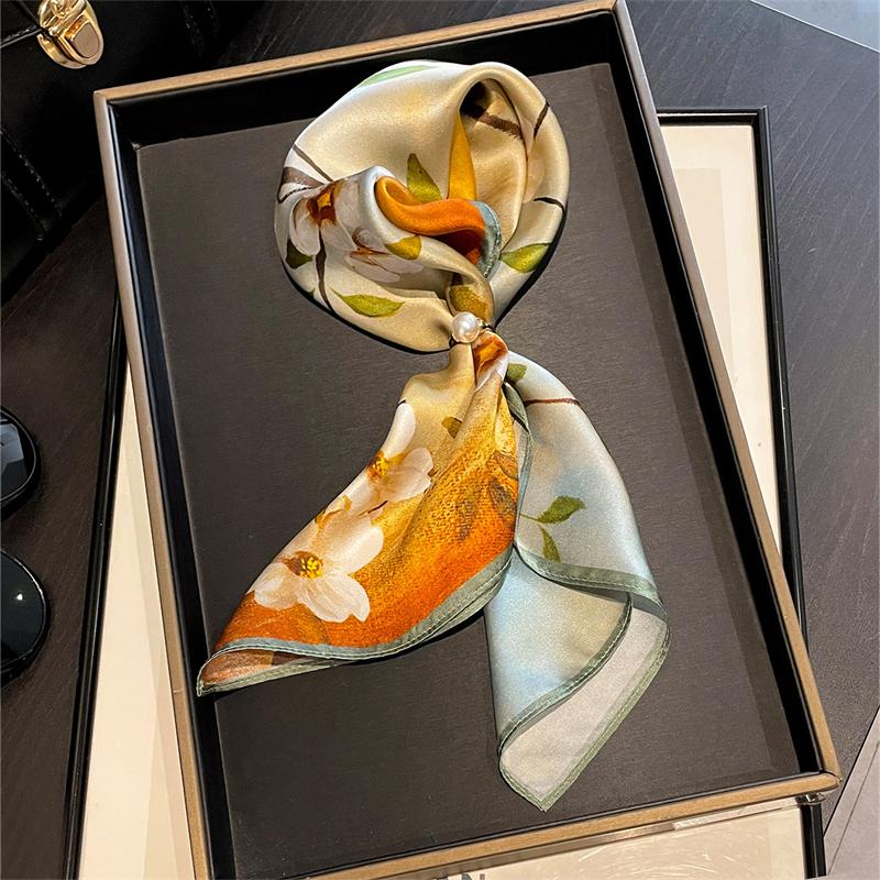 Luxury 100% Silk 53*53cm Horse Print Square Scarf Women Soft Satin Hairband Neckerchief Office Hijab Headband Foulard Gift