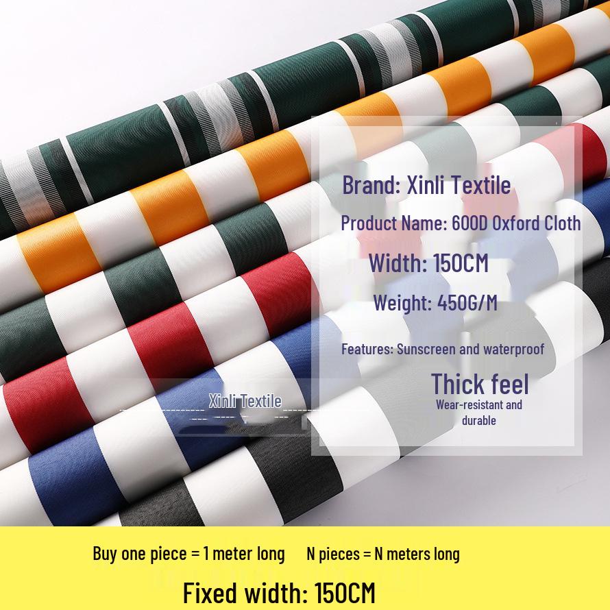 

600D Thick Striped Oxford Tent Fabric - Full Meter Sun Protection Awning Cloth for Restaurants and Cafes. Red