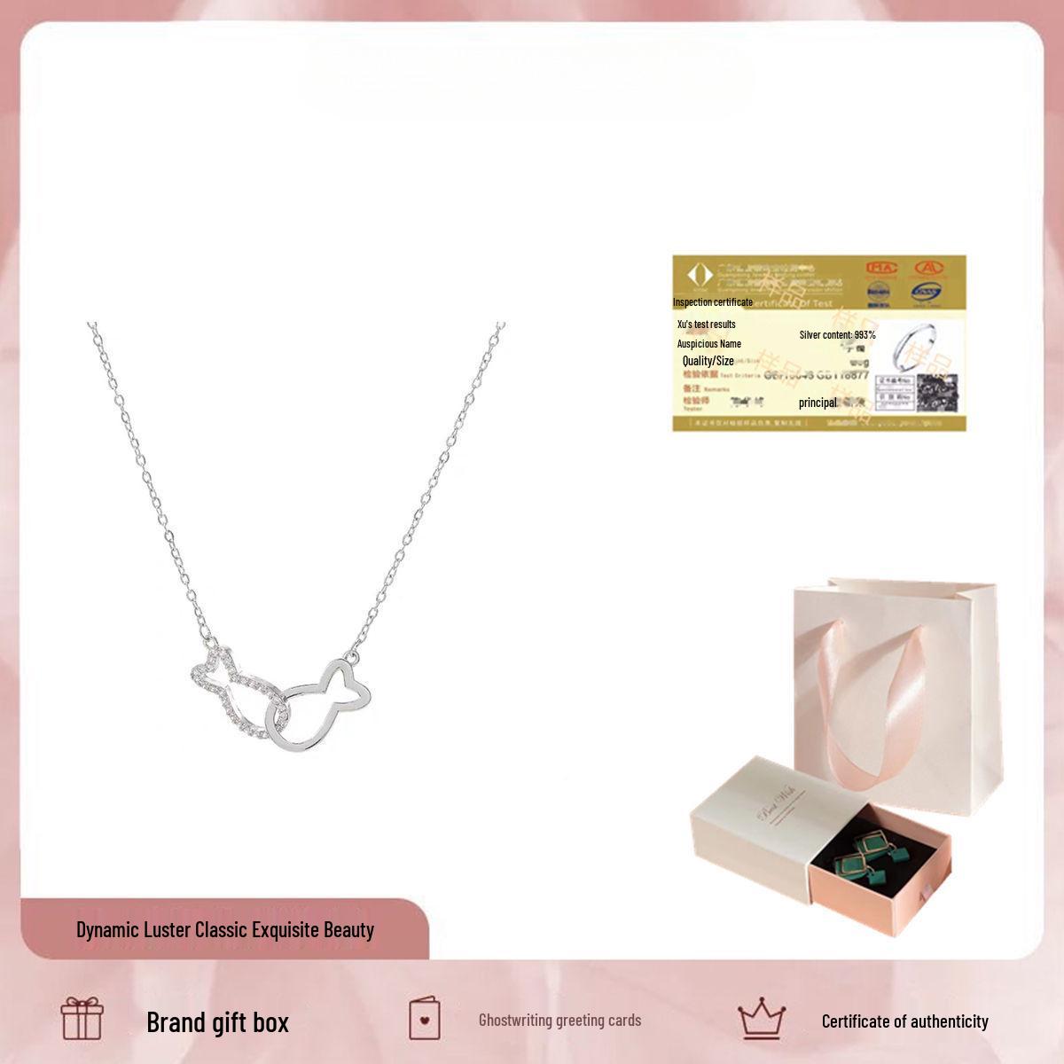 

999 Pure Silver Fish Necklace - Elegant Niche Design for Clavicle; Perfect Valentine s Day Gift for Her. Includes Gift Box + Certificate