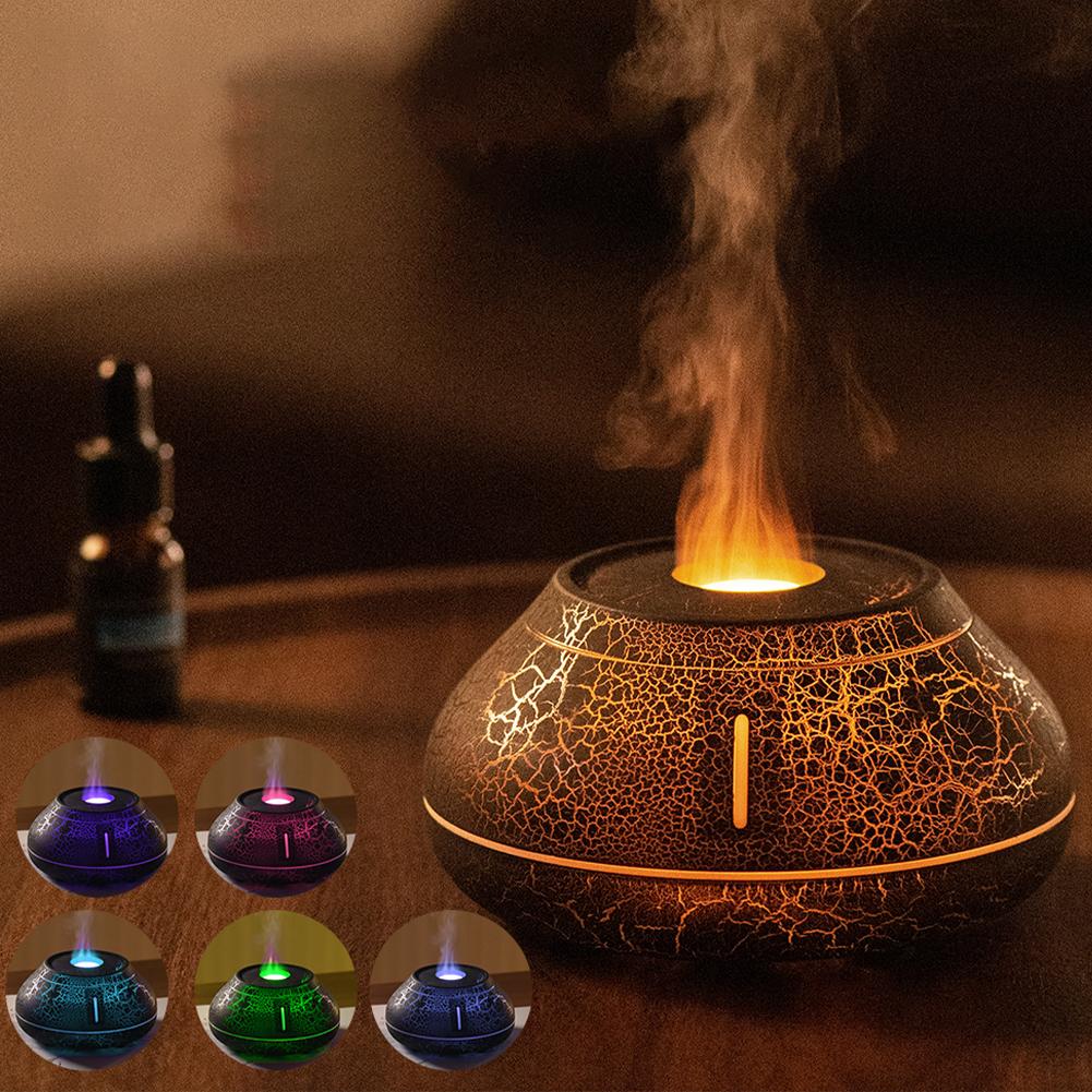 Volcanic Aroma Essential Diffuser 130ML USB Lava Flame Air Humidifier Ultrasonic Cool Mist Maker Fogger With LED Color Flame