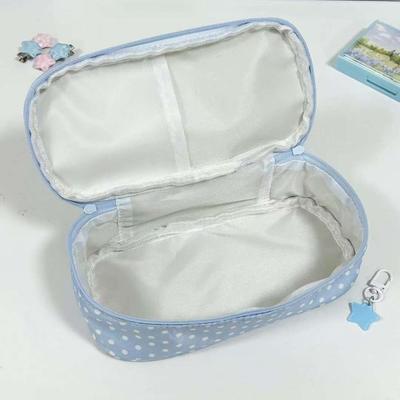 High Quality Blue Polka Dot Pencil Case Large Opening Design Large Capacity Stationery Pouch Pen Bag Students