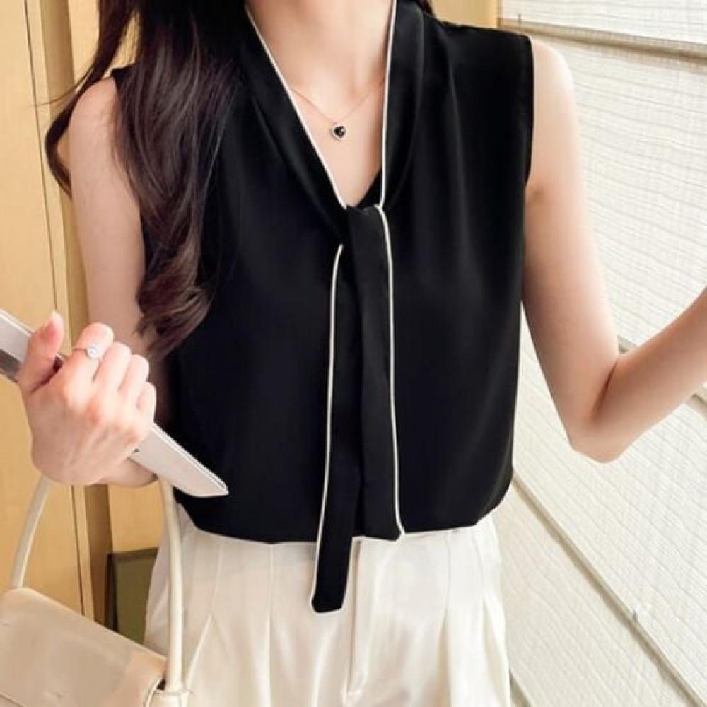 Navava Women Ribbon Neck Sleeveless Blouse Nb2624