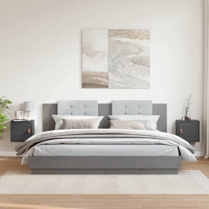 818360 vidaXL Wall Cabinets 2 Pcs Grey 31.5x30x30 Cm Solid Pine Wood