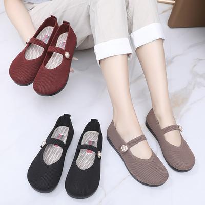 2025 New Shallow Mouth Breathable Fly Woven Surface Women's Single Shoes Old Beijing Cloth Shoes Women's Work Shoes Comfortable Soft Sole Mother Shoes