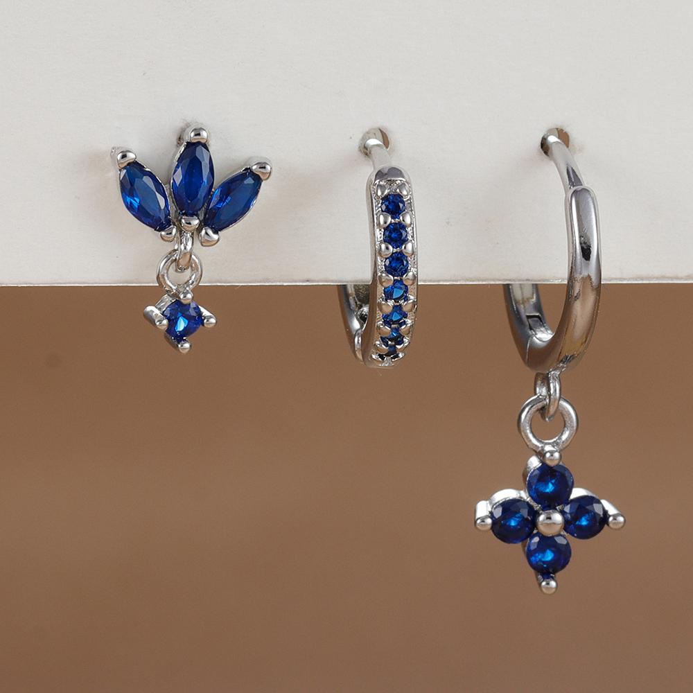 3-teiliges Modisches Orange Blau Zirkon Hängende Ohrringe Set für Damen Edelstahl Blume Dangle Ohrring Piercing Schmuck