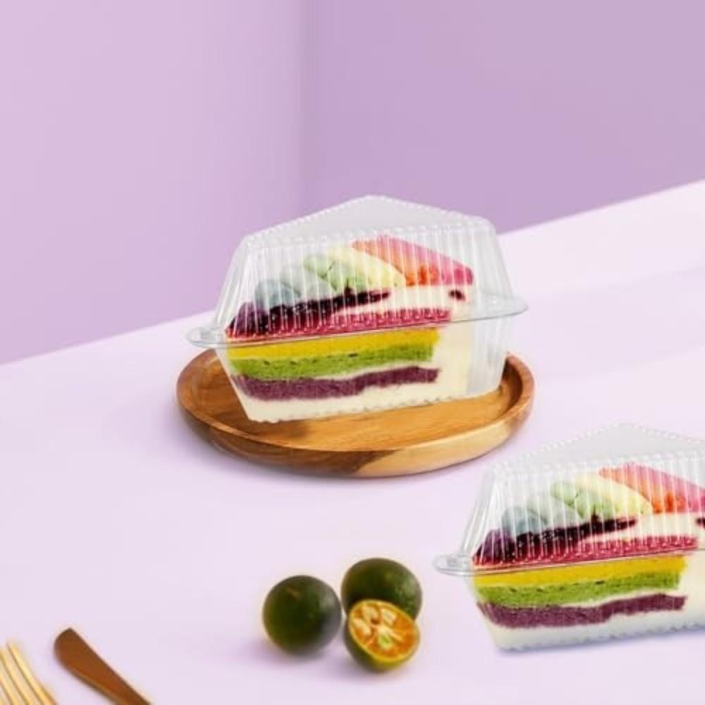 50pcs PET Plastic Cake Slice Containers Disposable Pie Package Box Dessert Storage Box  Bakery Use