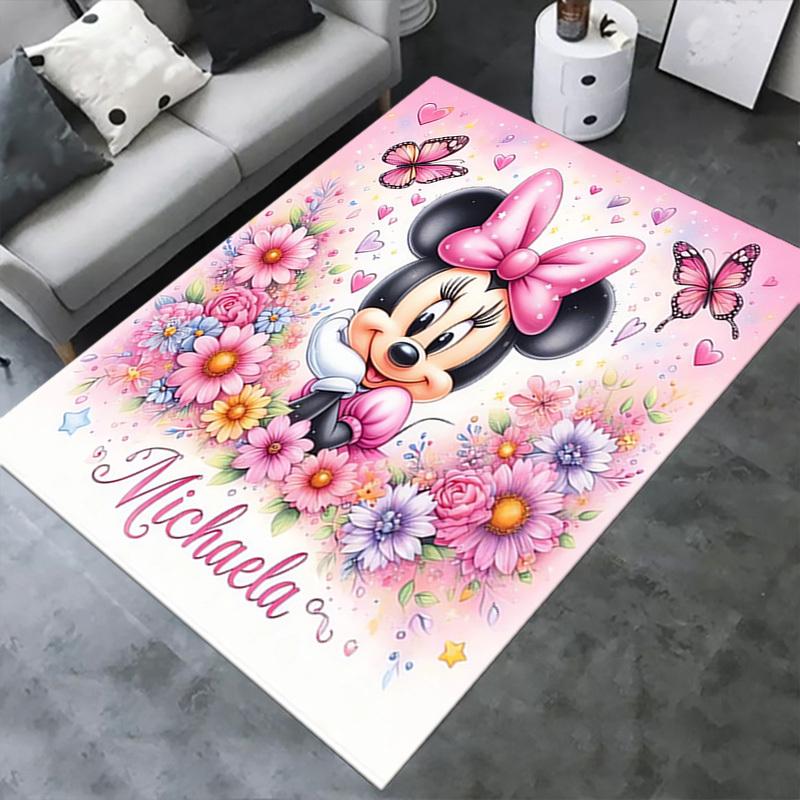 1pcOffice Carpet, Desk Mat, Gift for Home Decor, Cute Minnie Mouse Floral Design, Pink Hearts and Butterflies, Soft and Comfortable Rug