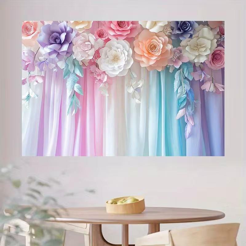 

2D Whimsical Pastel Floral Curtain Backdrop, Photography Background for Engagement & Studio Use 47.2x31.5inch/120*80cm