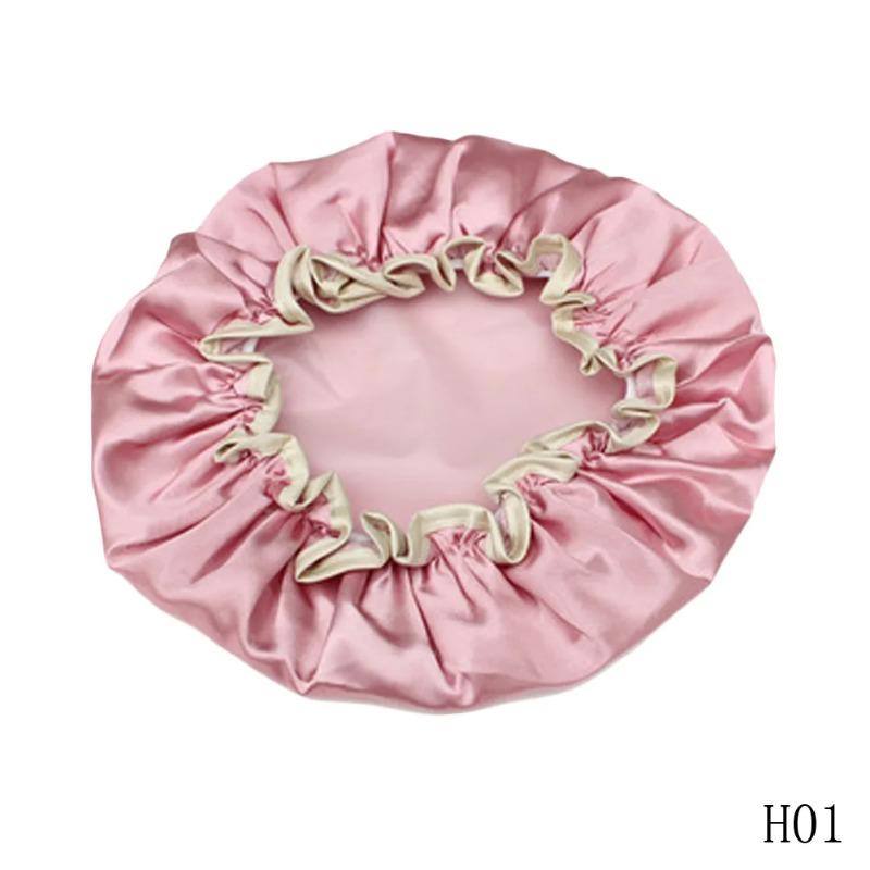 1pc Lovely Thick Women Shower Satin Hats Colorful Bath Shower Caps Hair Cover Double waterproof Bathing Cap Wholesale