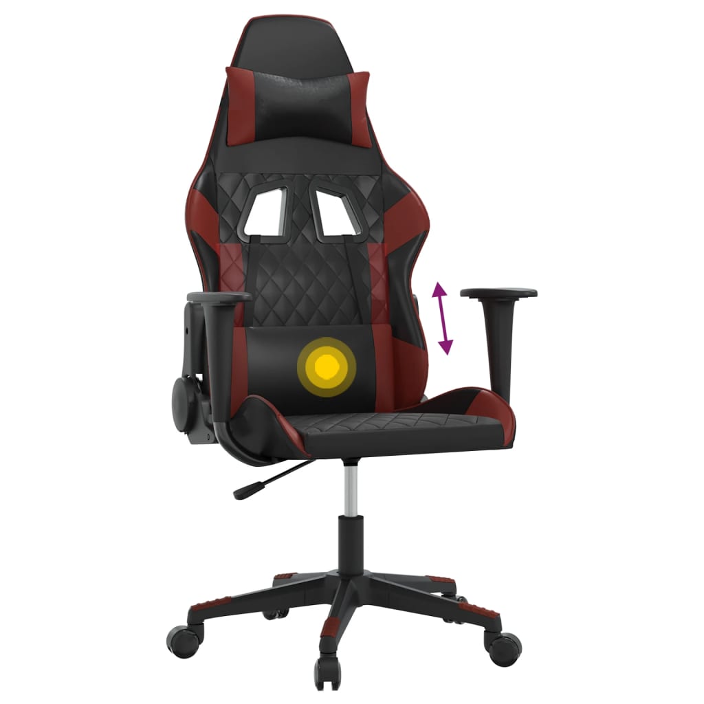 Gaming Chair with Massage Function Black and Burgundy Artificial Leather