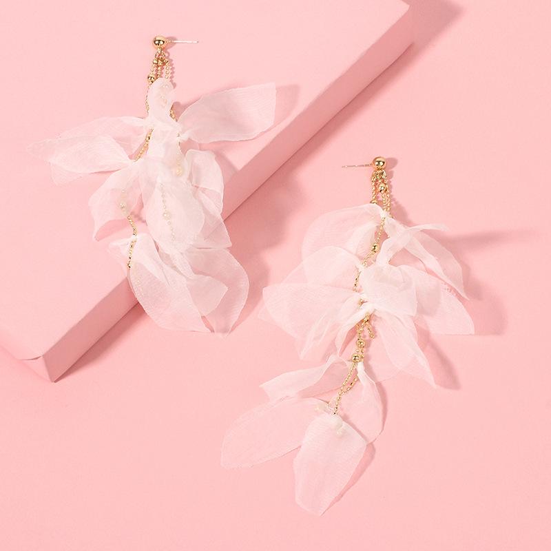 Less Heart Temperament Fringed Fabric Earrings, Handmade Niche Long Fairy Earrings