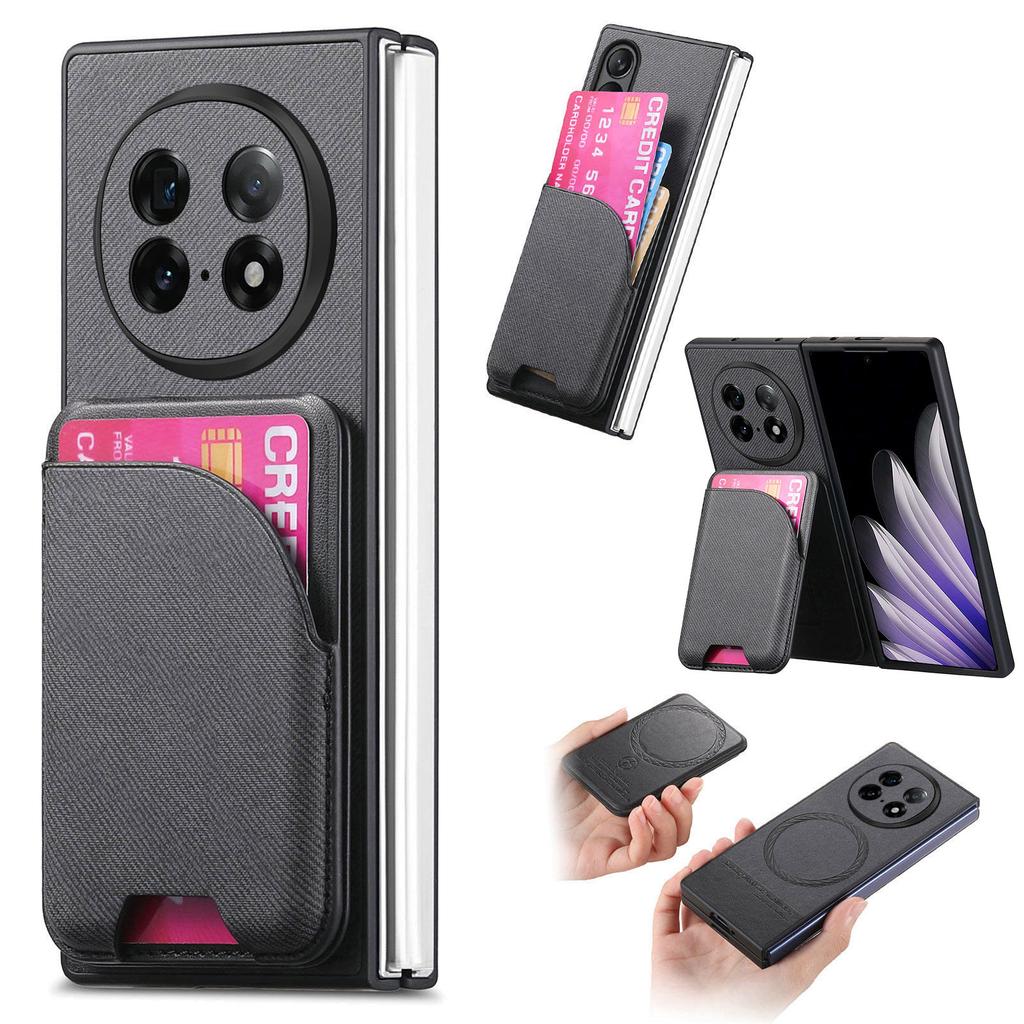 For Oppo Find N5 5G Magnetic Case Kickstand Denim Texture Leather Back Cover with Detachable Card Bag
