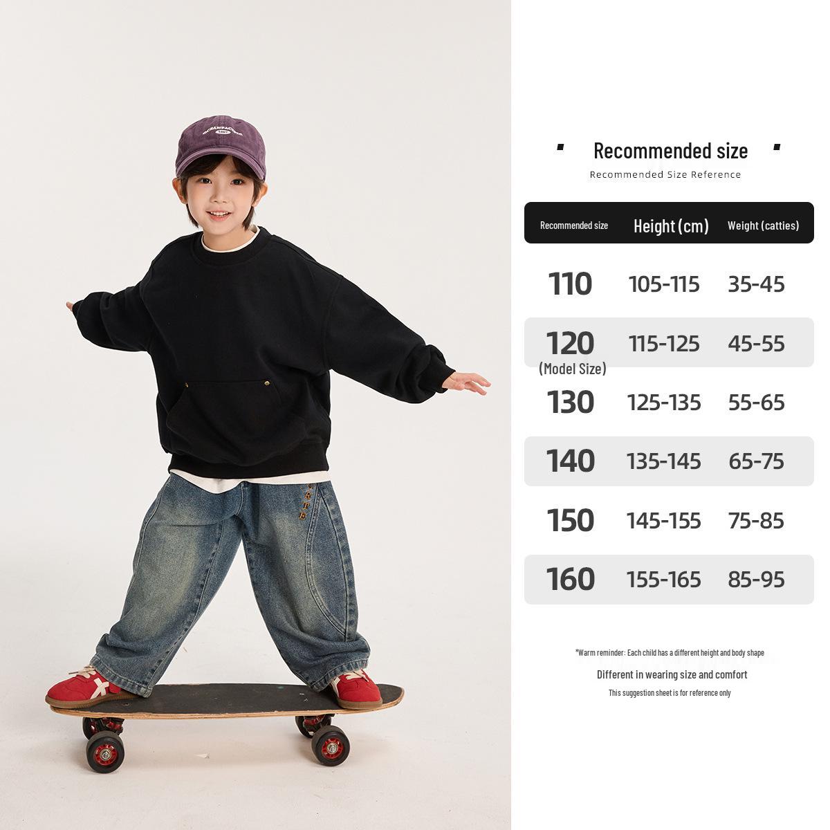 

Осень 2025 Толстовка с длинным рукавом для мальчиков в корейском стиле: Средний и Большой Детский Удобный Базовый Слой 110cm