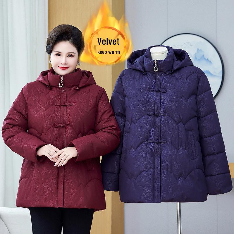 Elderly Women's Winter Cotton Coat with Detachable Hood - Loose Plus Size Warm Jacket for Mothers and Mother-in-Laws