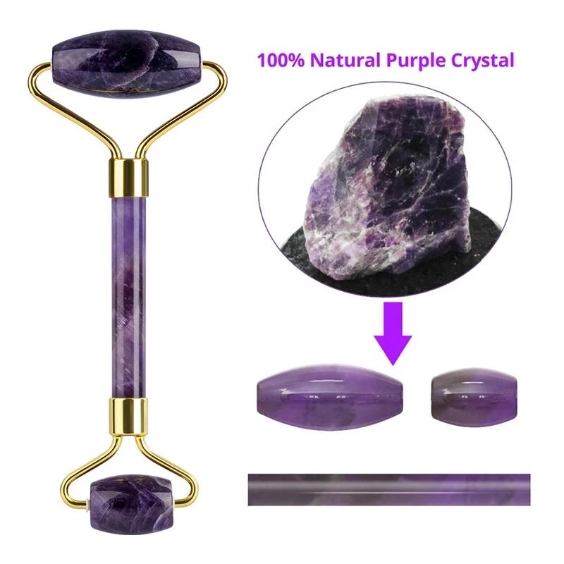 Natural Amethyst RollerJade Set Real Jade Gouache Scraper Jade Massager Gua Sha Board Facial Massager Face Horn Massages Roller