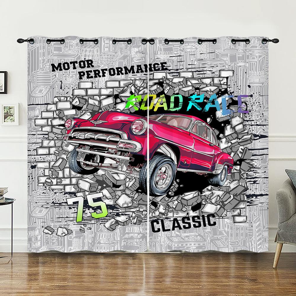 

Curtain Motorcycle Racing Sunshade Boy Universal Digital Printing Curtain Blackout No Punching 97cm*114cm*2